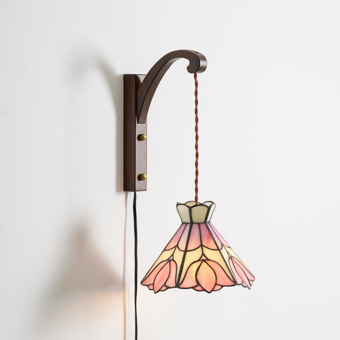 Pink Petal Stained-Glass Plug-In Wall Sconce product view