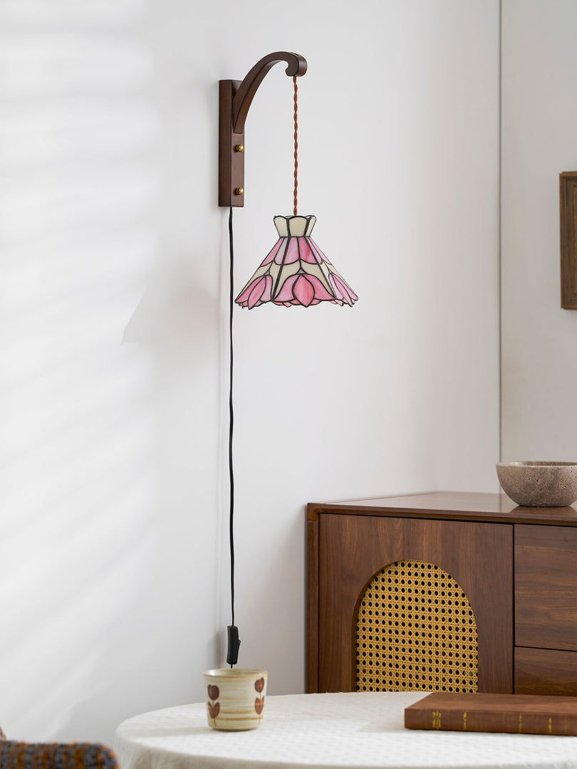 Pink Petal Stained-Glass Plug-In Wall Sconce product view