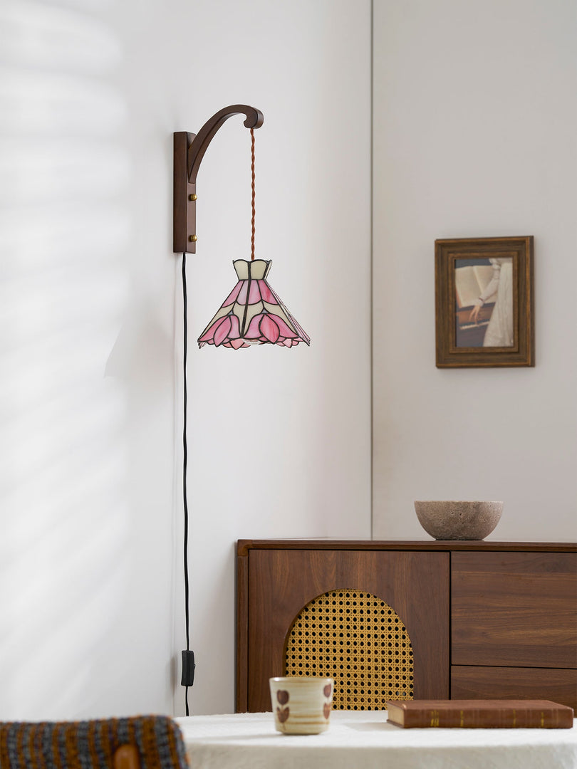 Pink Petal Stained-Glass Plug-In Wall Sconce product view