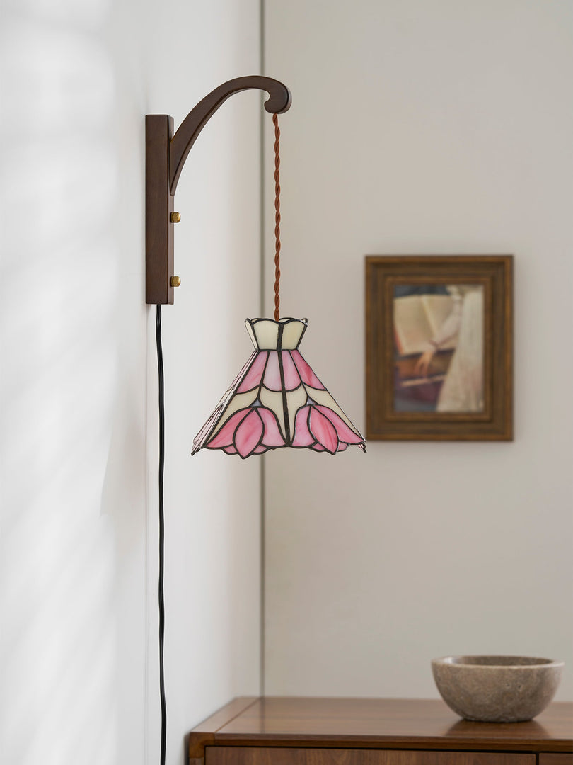 Pink Petal Stained-Glass Plug-In Wall Sconce product view