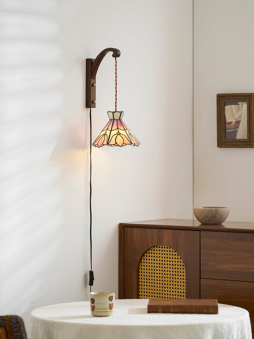 Pink Petal Stained-Glass Plug-In Wall Sconce product view