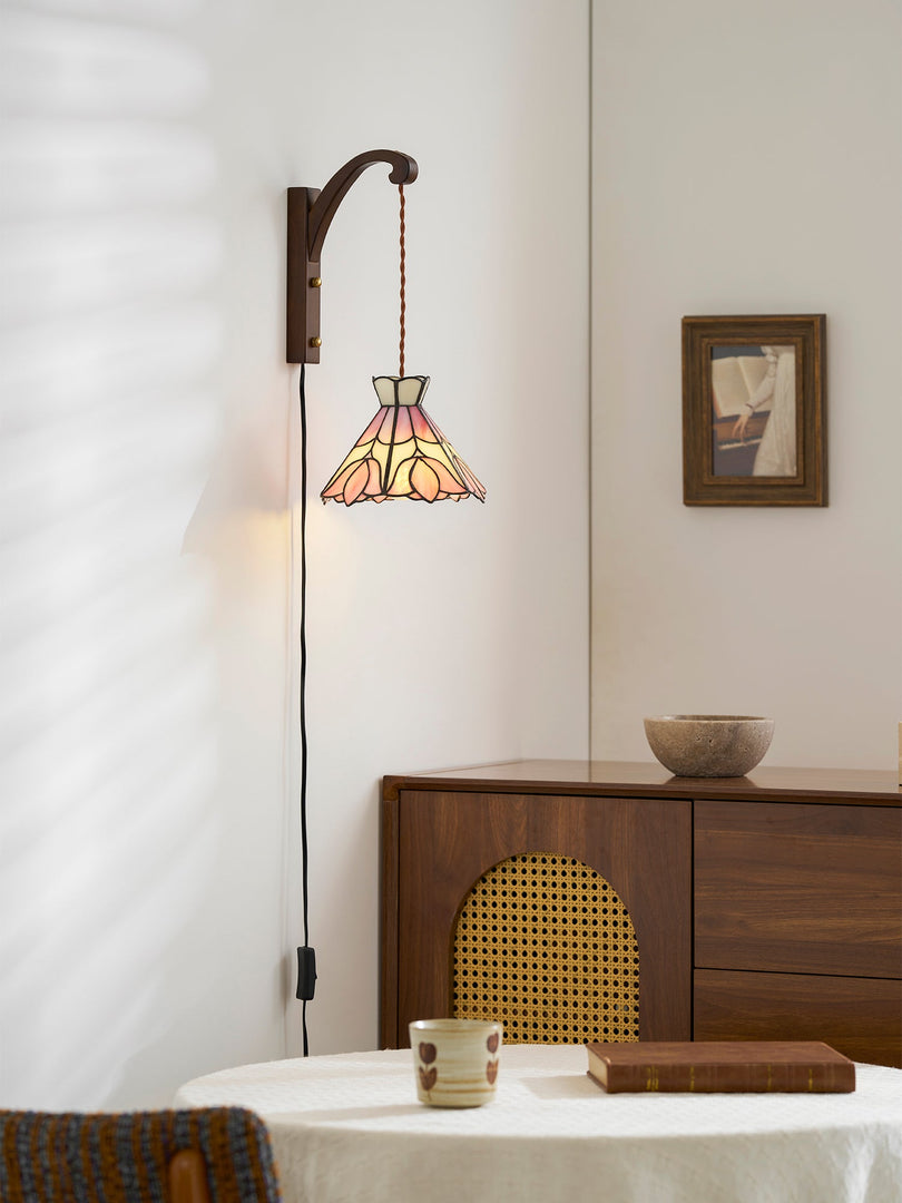 Pink Petal Stained-Glass Plug-In Wall Sconce product view