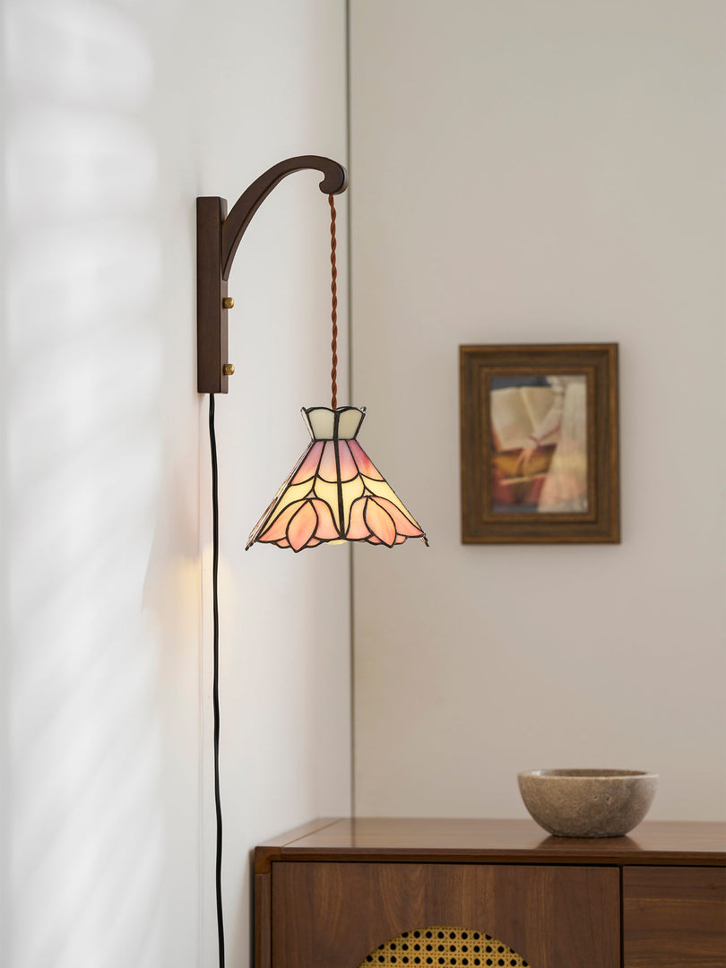 Pink Petal Stained-Glass Plug-In Wall Sconce product view