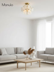 Sevra Glass Disc Ceiling Light - Round Brass Flush Mount for Bedroom