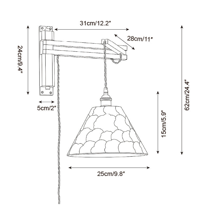 Walnut Swing-Arm Capiz Shell Plug-In Wall Sconce - dimension drawing 5