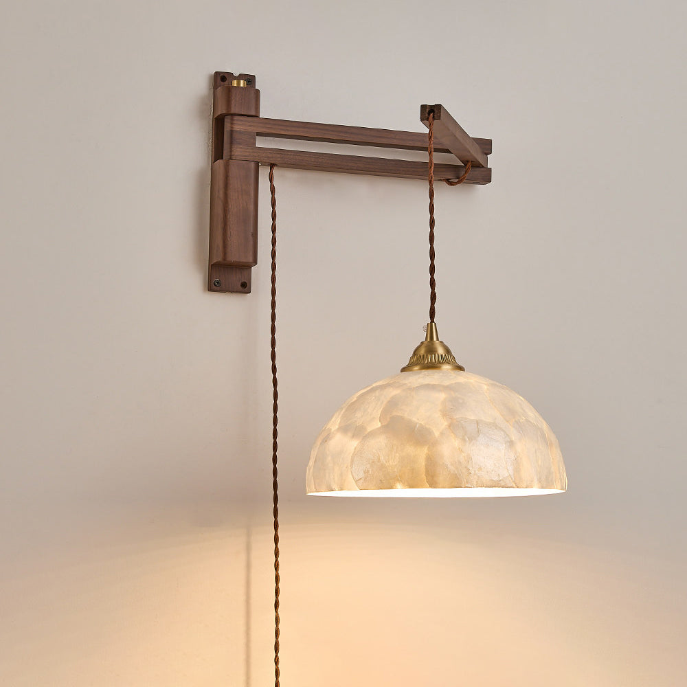 Walnut Swing-Arm Capiz Shell Plug-In Wall Sconce - product view 13
