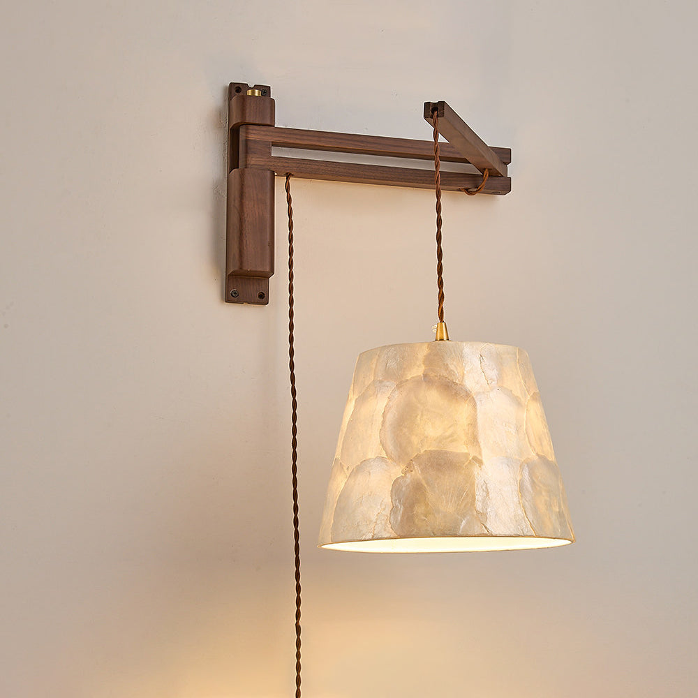Walnut Swing-Arm Capiz Shell Plug-In Wall Sconce - product view 14
