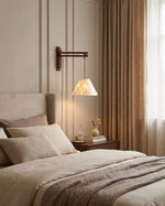 Load image into Gallery viewer, Walnut Swing-Arm Capiz Shell Plug-In Wall Sconce - product view 2