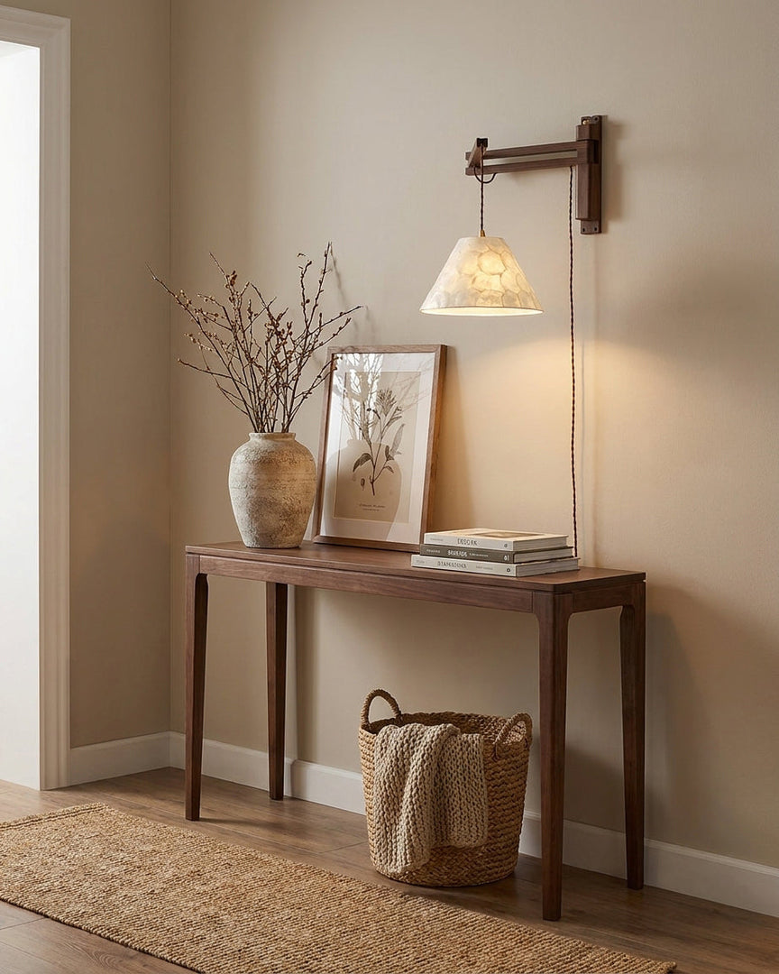 Walnut Swing-Arm Capiz Shell Plug-In Wall Sconce - product view 10