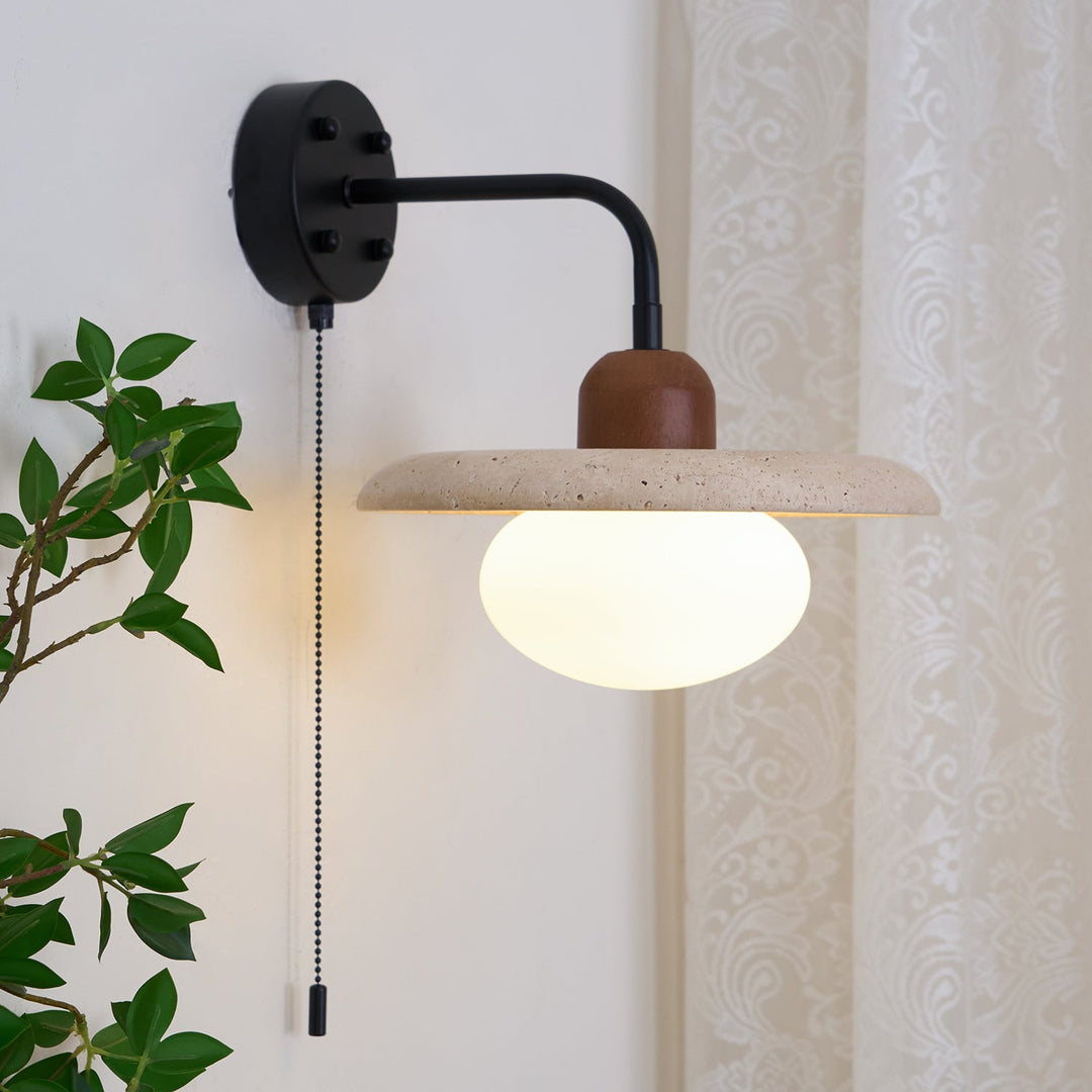 Travertine and Walnut Accent Wall Lamp - product view 10