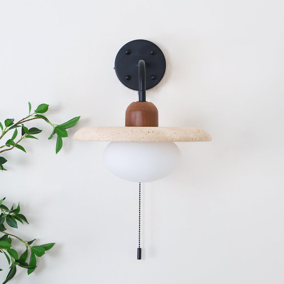 Travertine and Walnut Accent Wall Lamp - product view 11