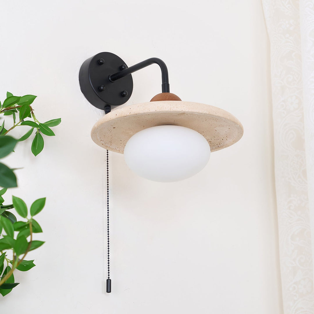 Travertine and Walnut Accent Wall Lamp - product view 3
