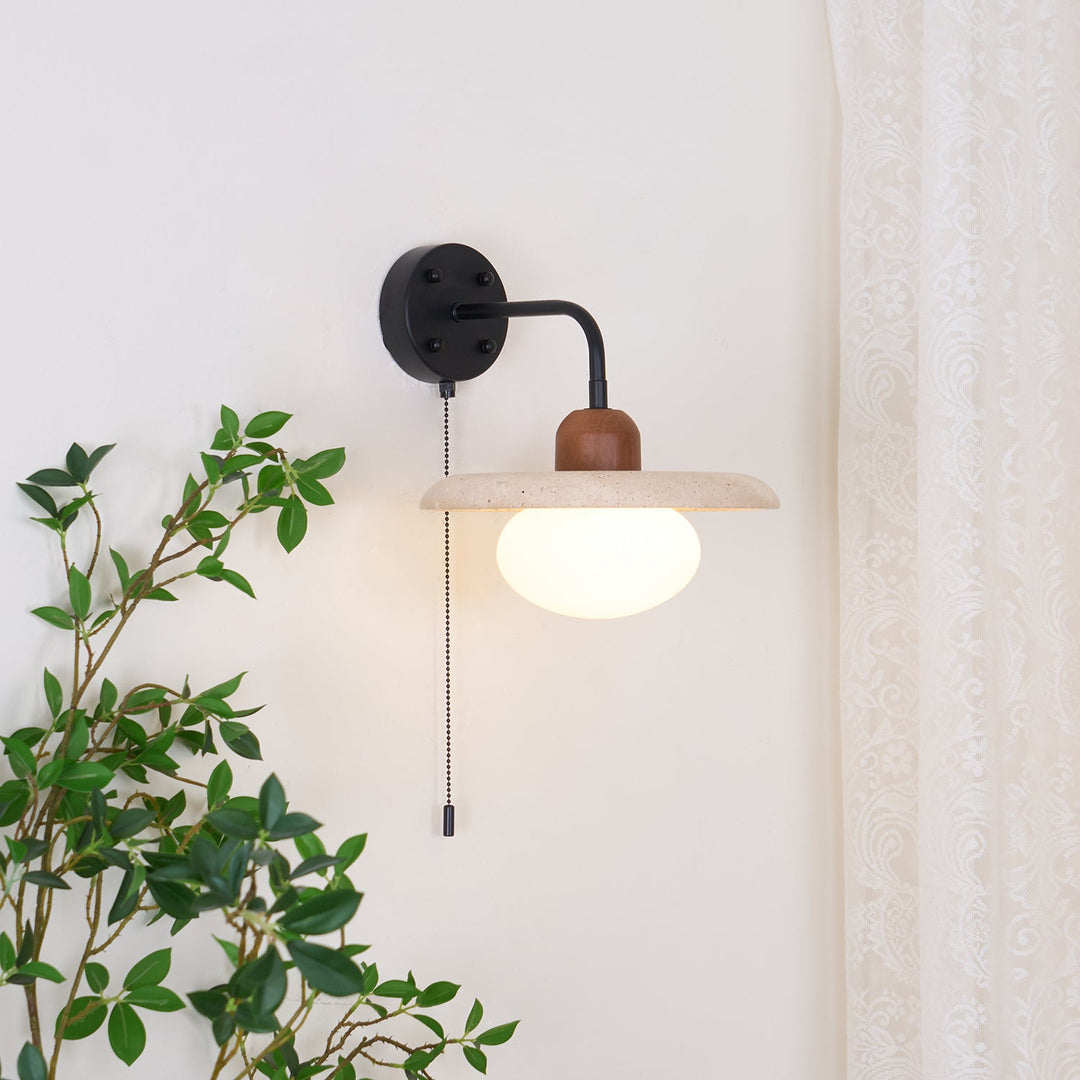 Travertine and Walnut Accent Wall Lamp - product view 7