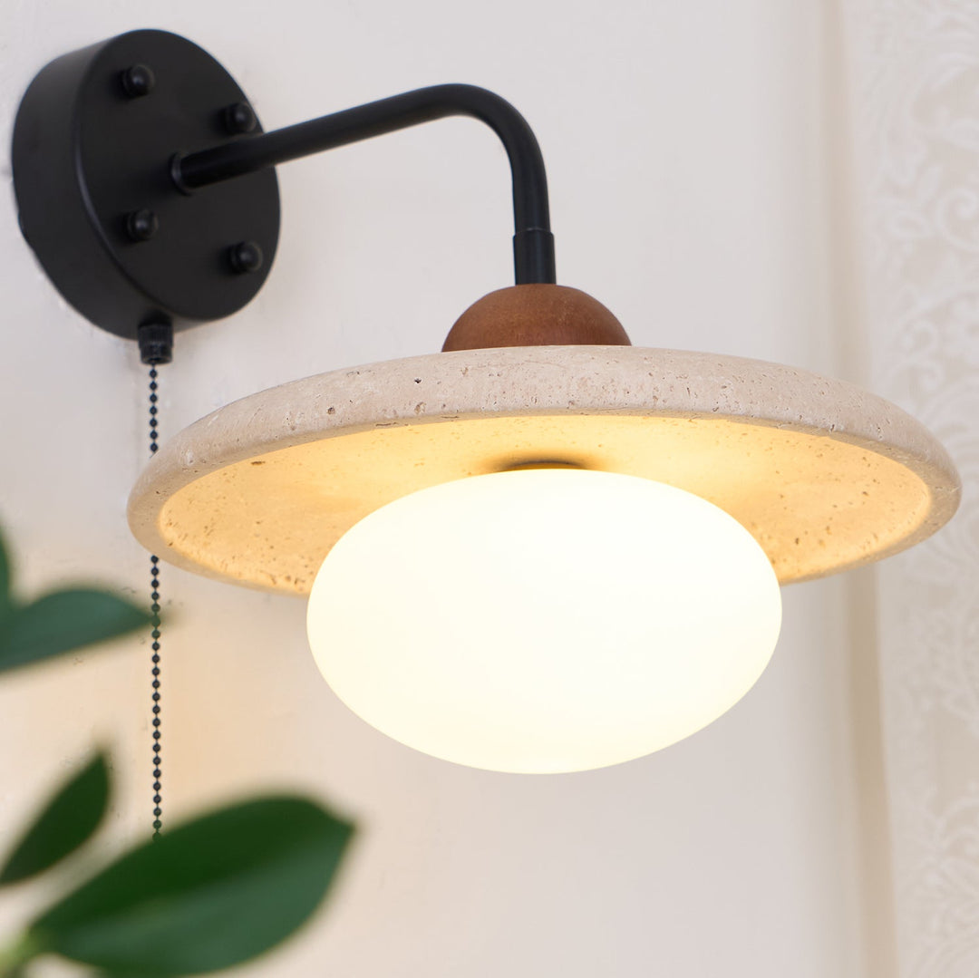 Travertine and Walnut Accent Wall Lamp - product view 9