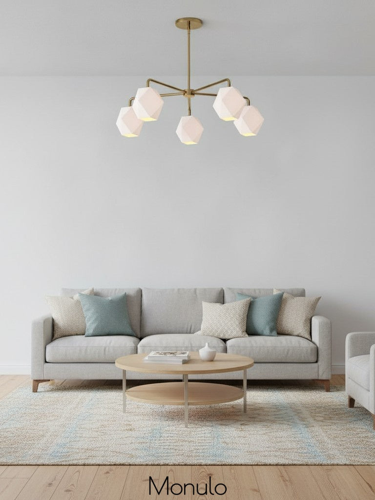 Talvior Faceted Glass Chandelier - Modern 5 Light Glass Lighting