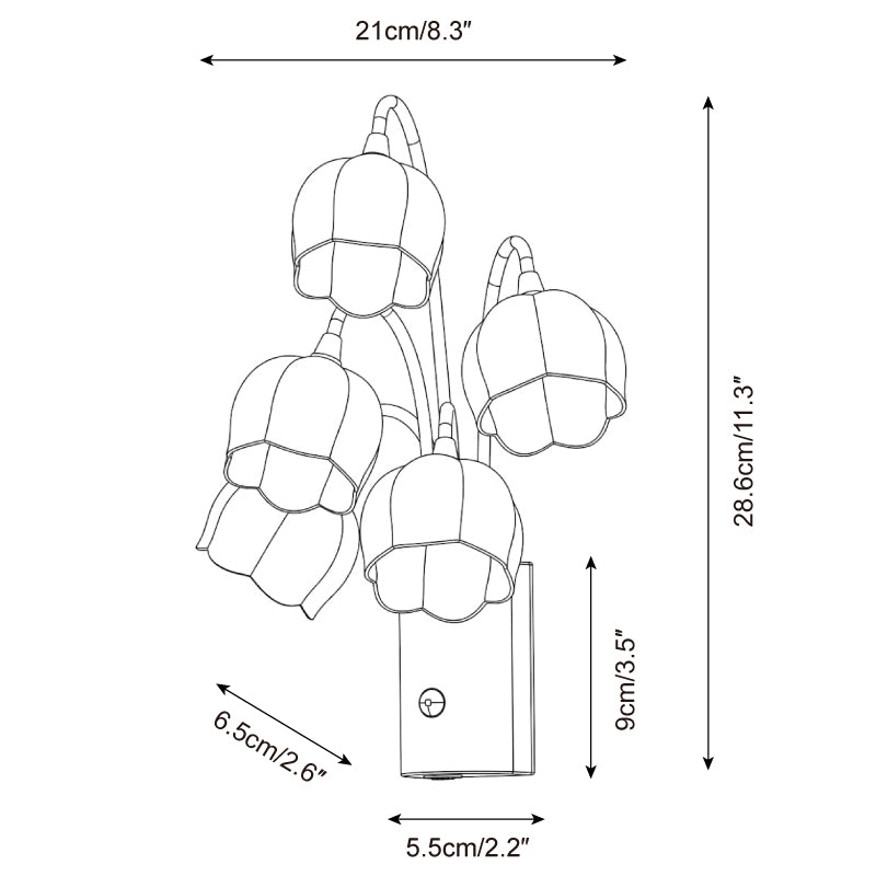 Bell-Flower Rechargeable Motion Sensor Wall Sconce - dimension drawing 5