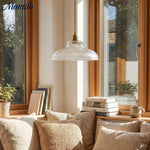 Bild in Gallery-Viewer laden, Verdoma Mid-Century-Modern Hängeleuchte aus strukturiertem Glas – Vintage-Stil für Esszimmer