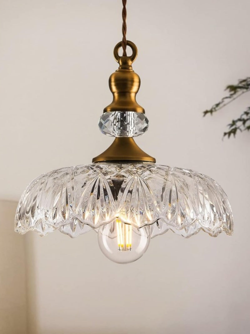Vintage Brass Clear Glass Flower Pendant Light For Kitchen Island