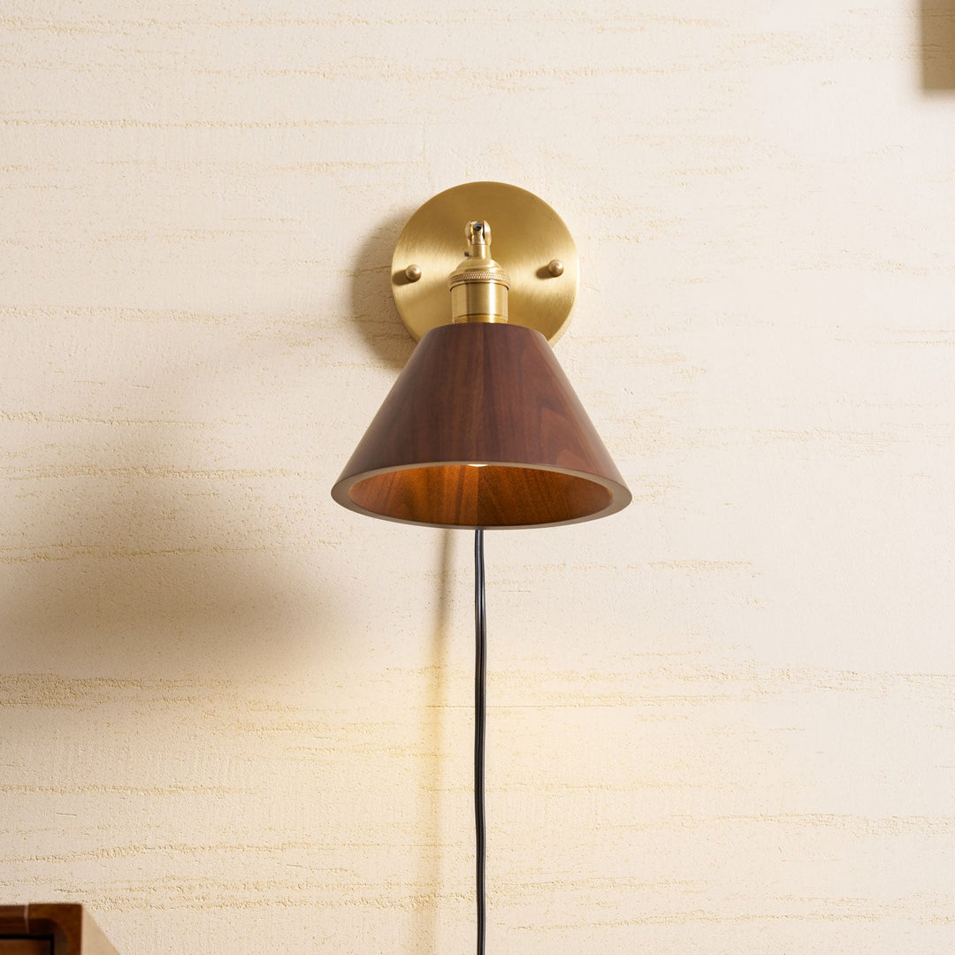 Retro Walnut Wood Plug-In Wall Light with Inline Switch - product image 4