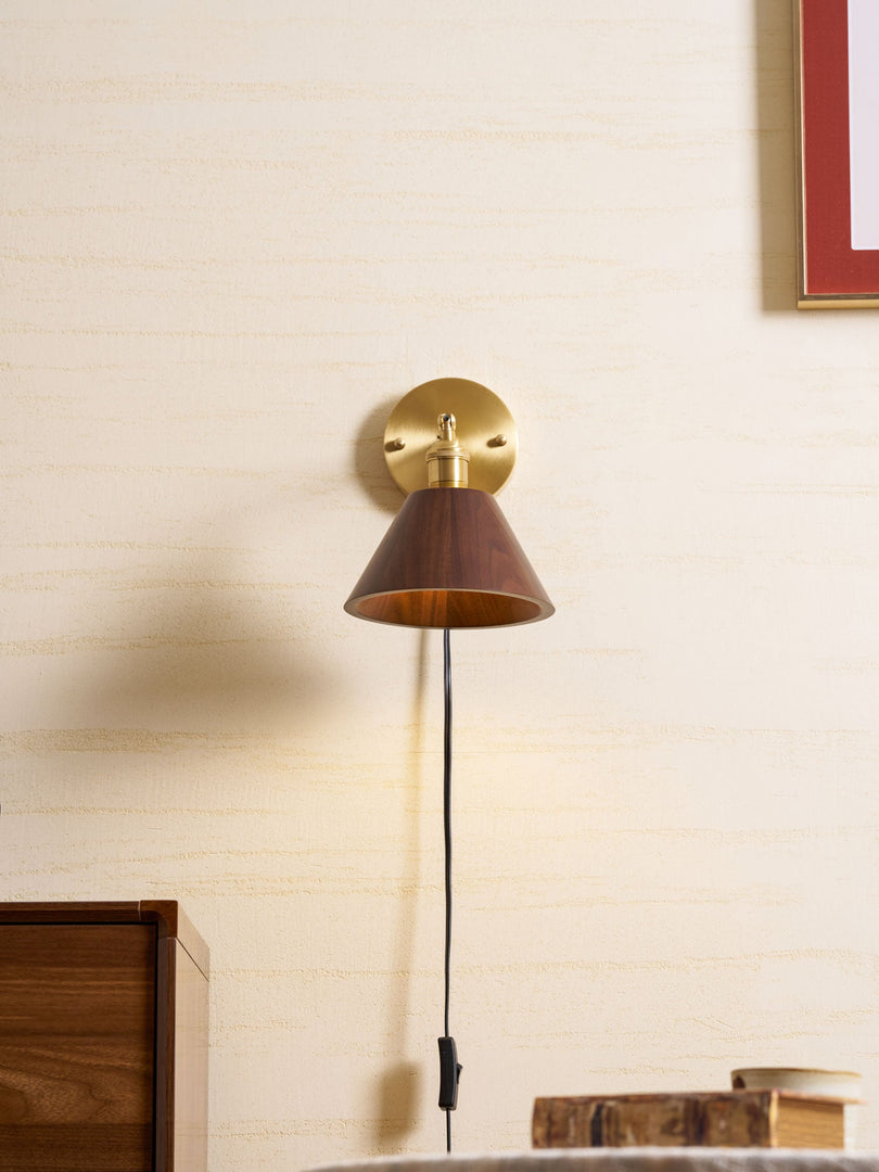 Retro Walnut Wood Plug-In Wall Light with Inline Switch - product image 6