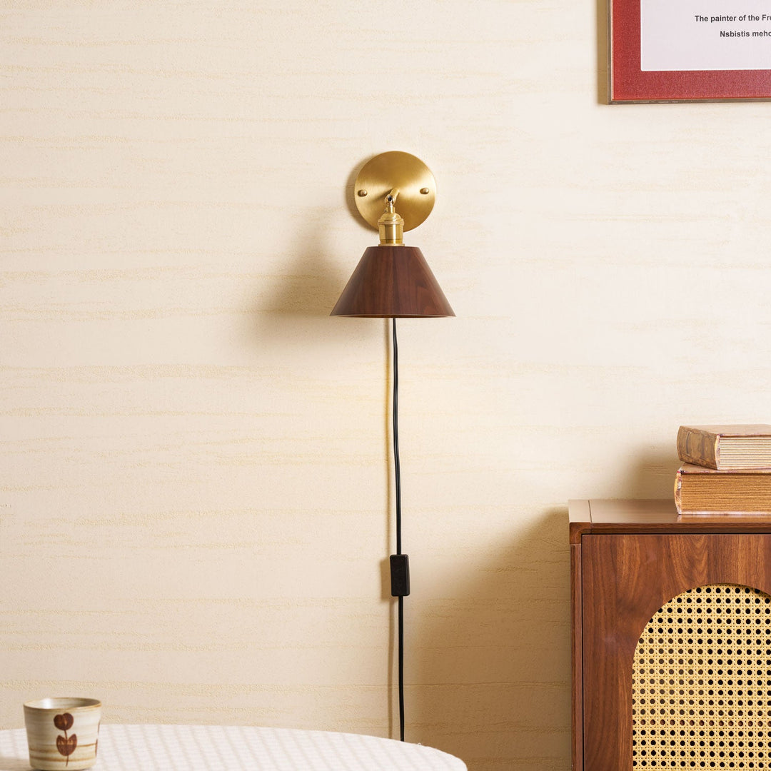 Retro Walnut Wood Plug-In Wall Light with Inline Switch - product image 12