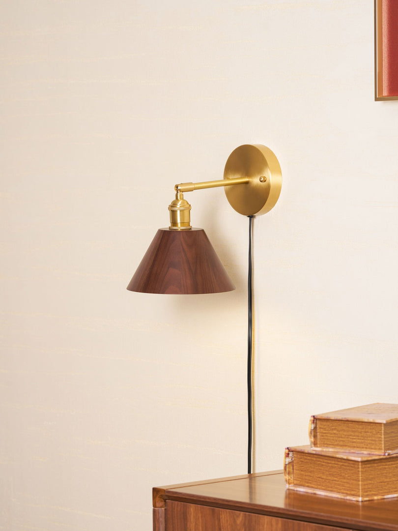 Retro Walnut Wood Plug-In Wall Light with Inline Switch - product image 2