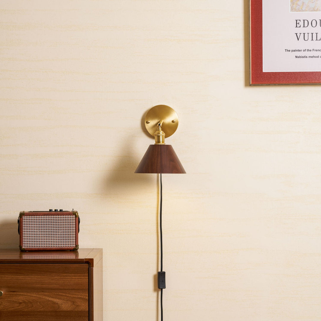 Retro Walnut Wood Plug-In Wall Light with Inline Switch - product image 5