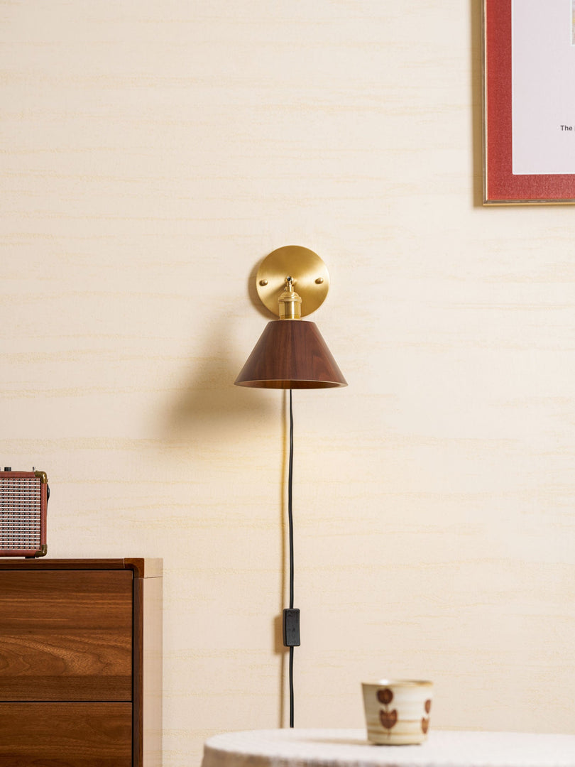 Retro Walnut Wood Plug-In Wall Light with Inline Switch - product image 7