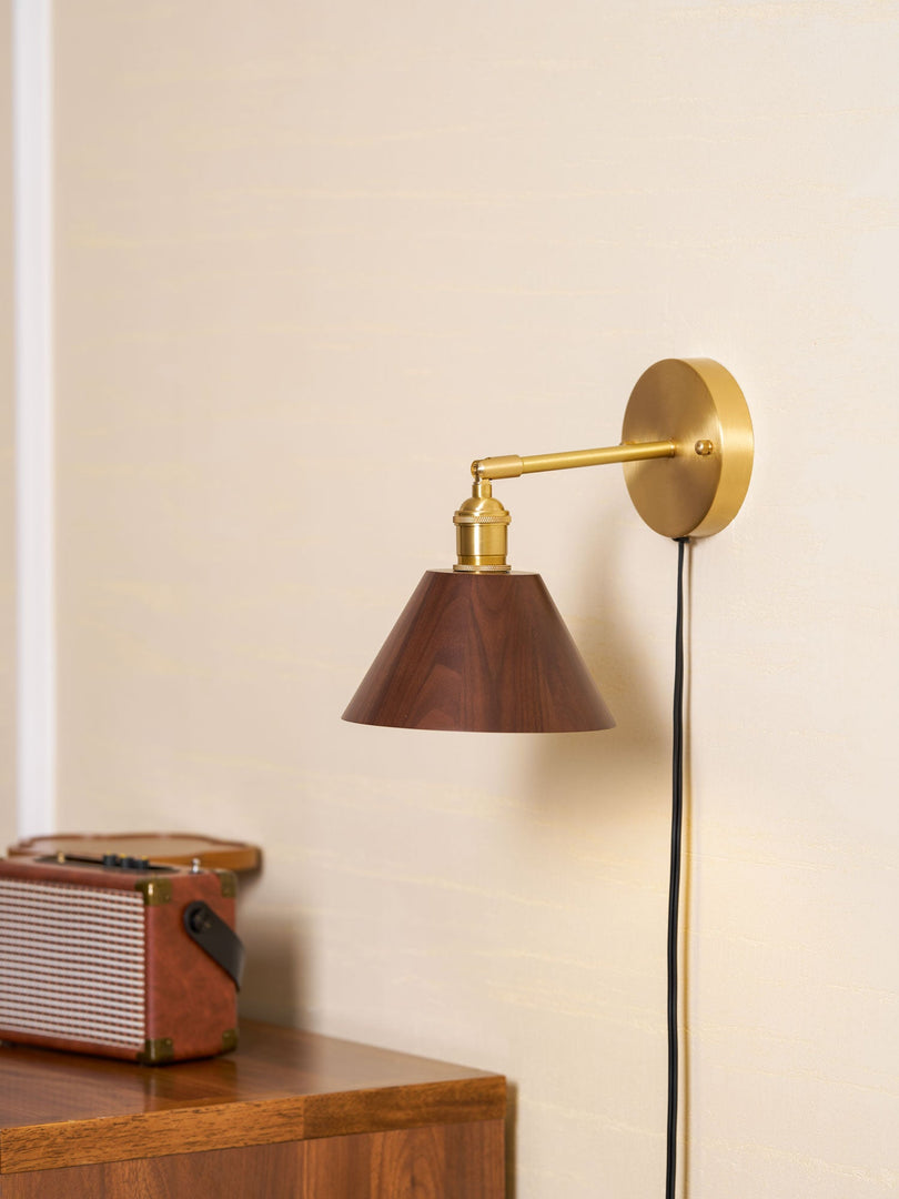 Retro Walnut Wood Plug-In Wall Light with Inline Switch - product image 3