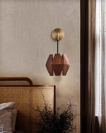 Cargar imagen en el visor de la Galería, Faceted Walnut and Brass Plug-In Wall Lamp product view 11