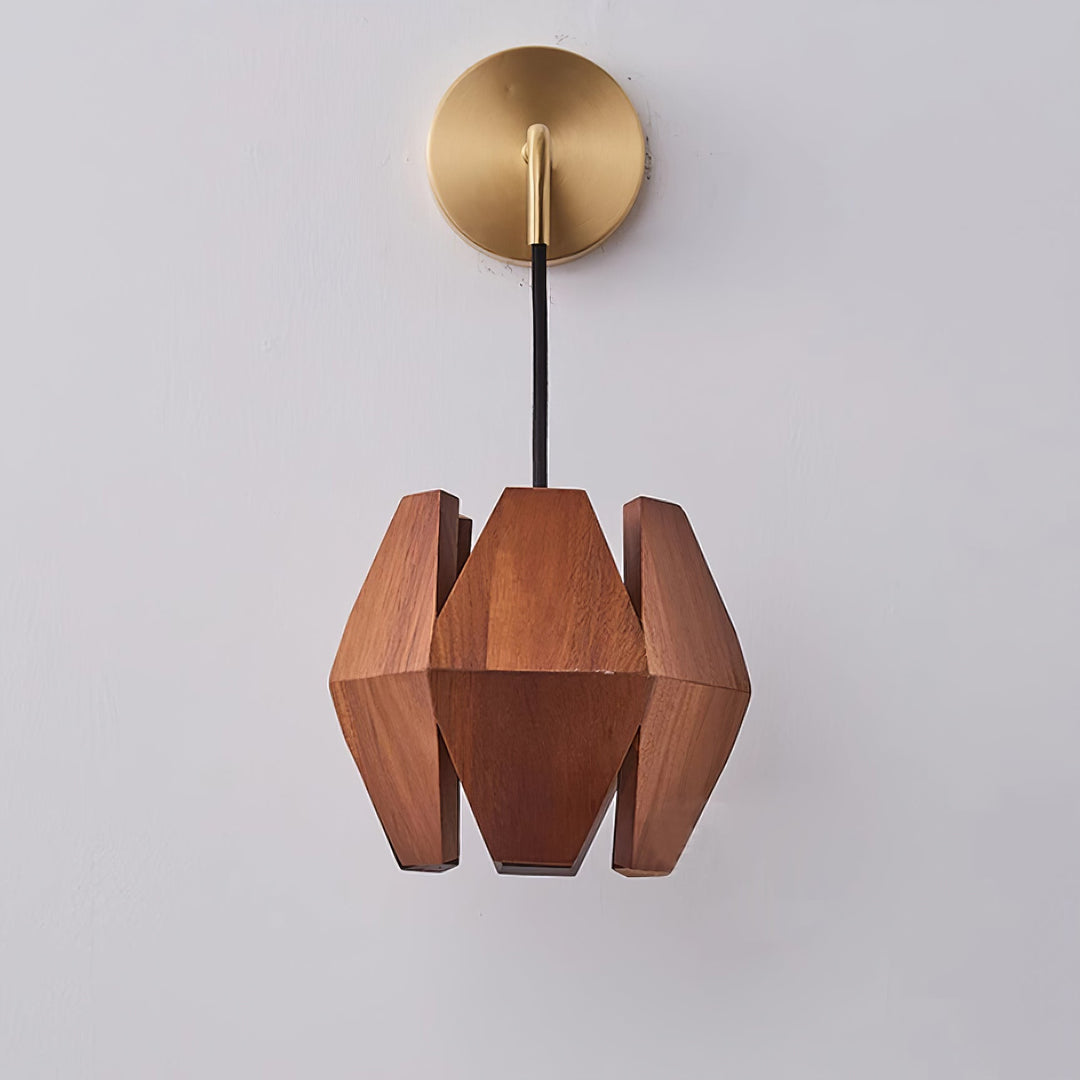 Faceted Walnut and Brass Plug-In Wall Lamp product view 12