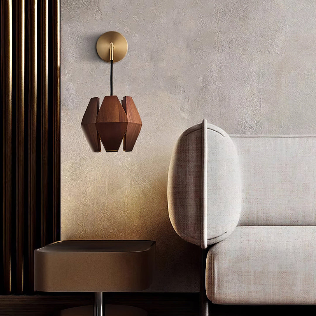 Faceted Walnut and Brass Plug-In Wall Lamp product view 14