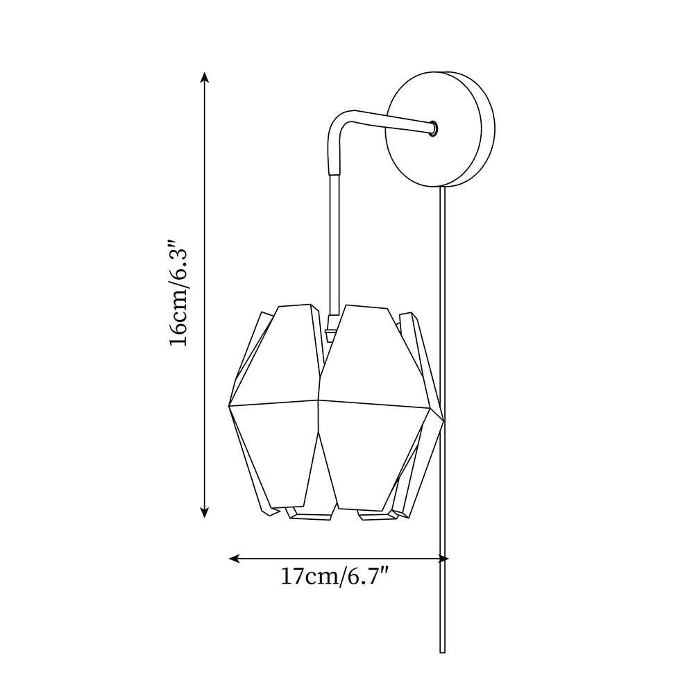 Faceted Walnut and Brass Plug-In Wall Lamp dimension drawing 5