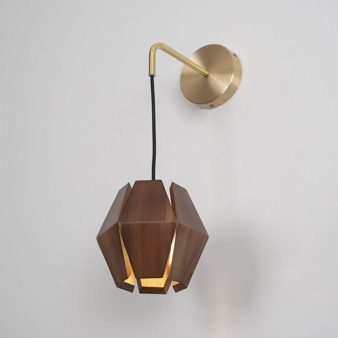 Faceted Walnut and Brass Plug-In Wall Lamp product view 15