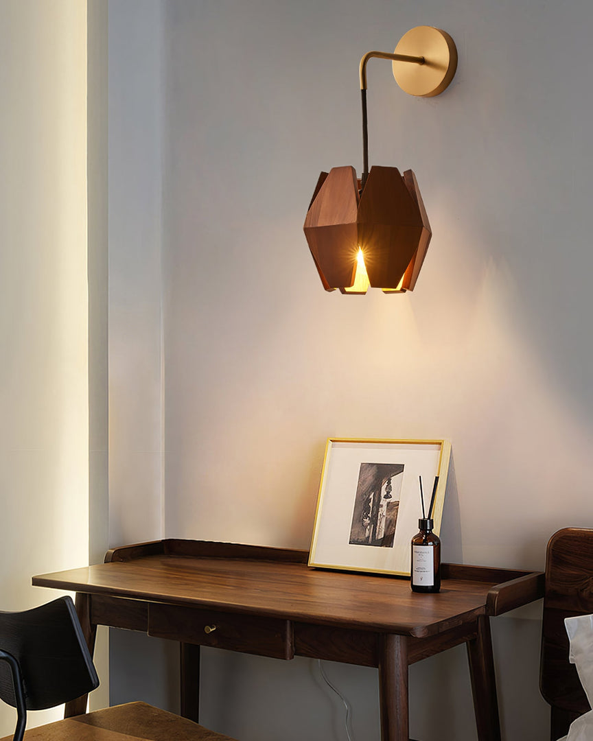 Faceted Walnut and Brass Plug-In Wall Lamp product view 4