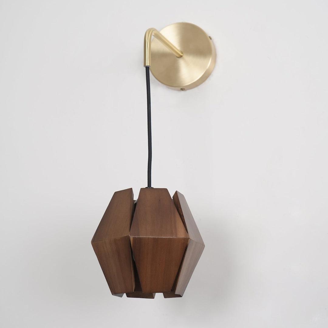Faceted Walnut and Brass Plug-In Wall Lamp product view 19