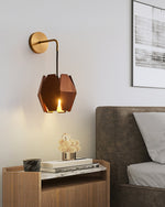 Cargar imagen en el visor de la Galería, Faceted Walnut and Brass Plug-In Wall Lamp product view 6