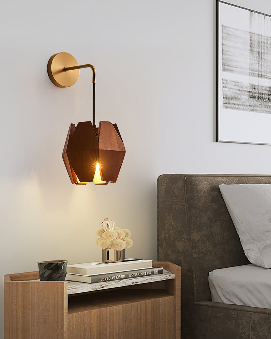 Faceted Walnut and Brass Plug-In Wall Lamp product view 6