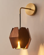 Cargar imagen en el visor de la Galería, Faceted Walnut and Brass Plug-In Wall Lamp product view 8