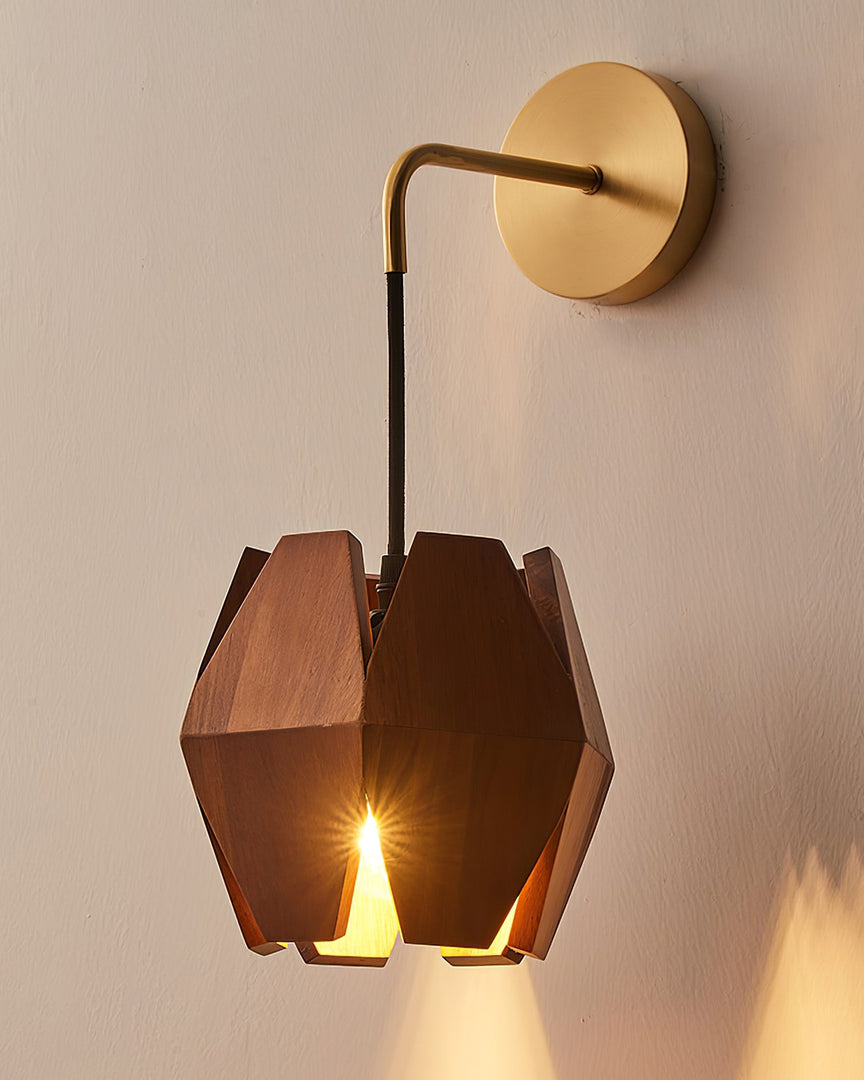 Faceted Walnut and Brass Plug-In Wall Lamp product view 8