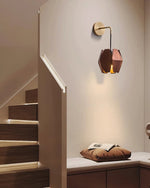 Cargar imagen en el visor de la Galería, Faceted Walnut and Brass Plug-In Wall Lamp product view 9