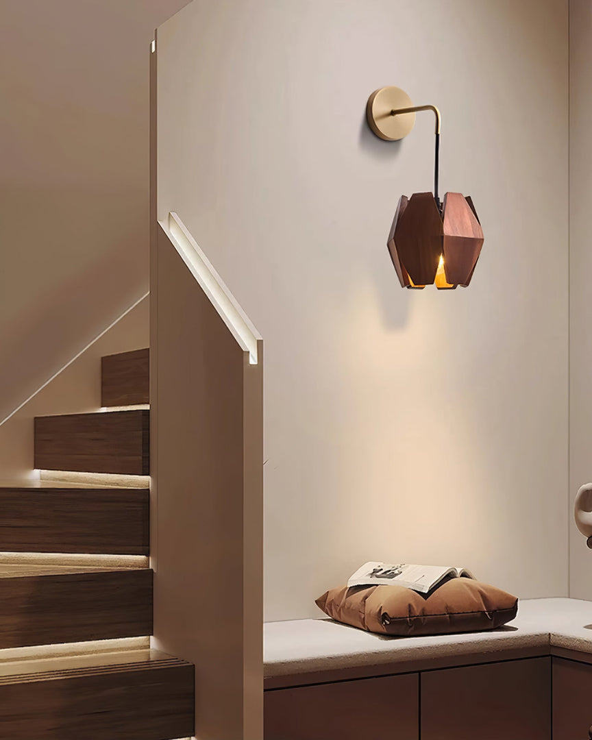 Faceted Walnut and Brass Plug-In Wall Lamp product view 9