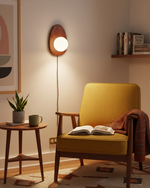 Bild in Gallery-Viewer laden, Oval Walnut and Frosted Glass Plug-In Wall Lamp product view 7