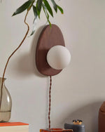 Bild in Gallery-Viewer laden, Oval Walnut and Frosted Glass Plug-In Wall Lamp product view 13