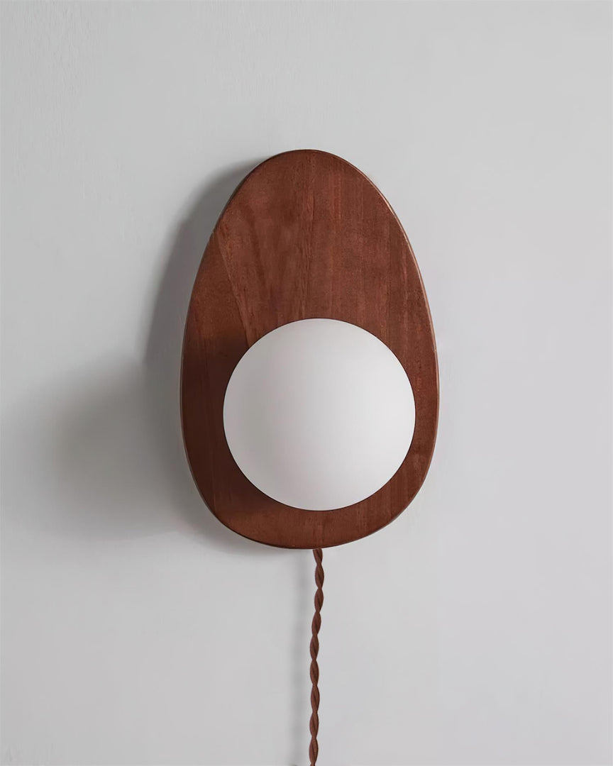 Oval Walnut and Frosted Glass Plug-In Wall Lamp product view 14