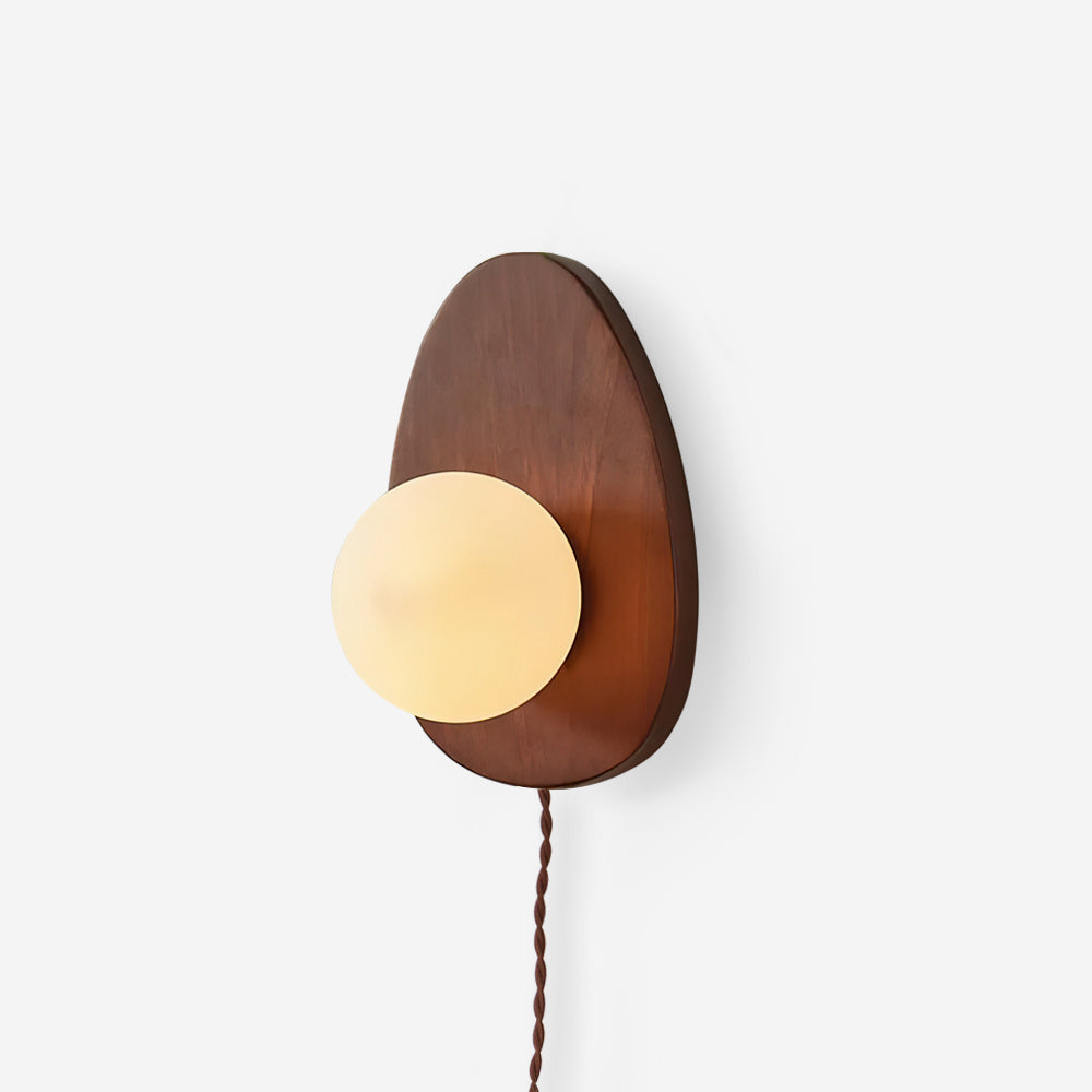 Oval Walnut and Frosted Glass Plug-In Wall Lamp product view 1