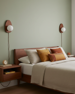 Bild in Gallery-Viewer laden, Oval Walnut and Frosted Glass Plug-In Wall Lamp product view 10