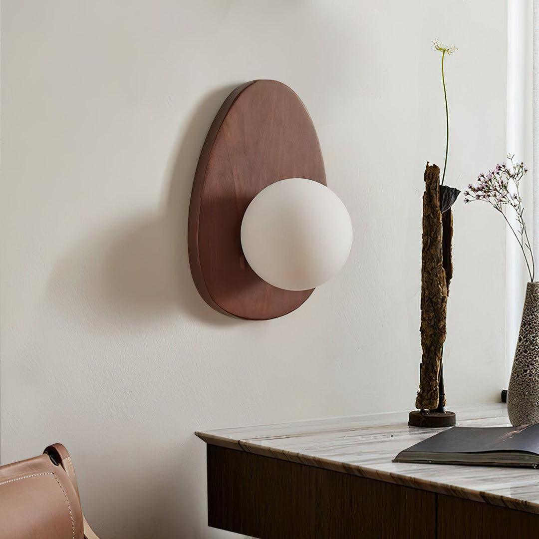 Oval Walnut and Frosted Glass Plug-In Wall Lamp product view 3