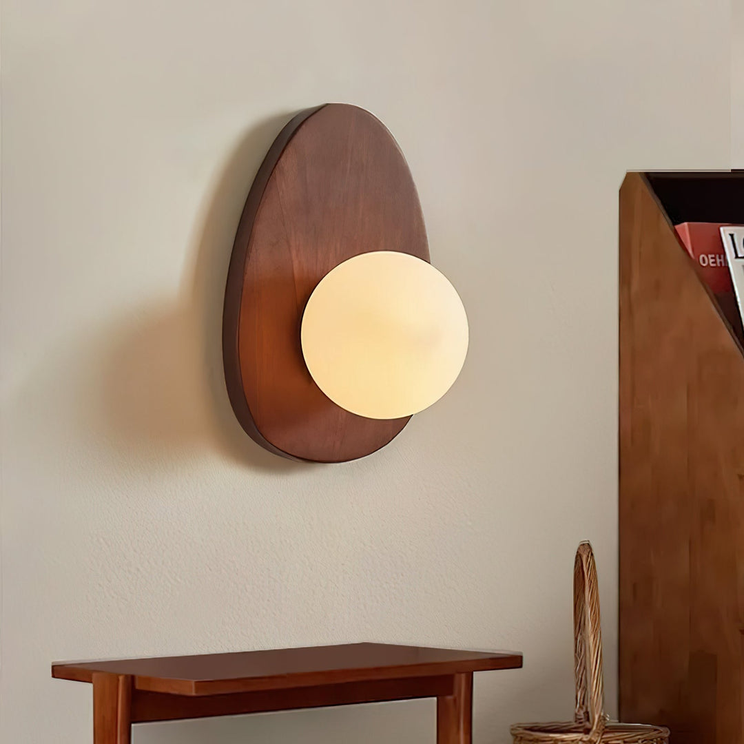 Oval Walnut and Frosted Glass Plug-In Wall Lamp product view 4