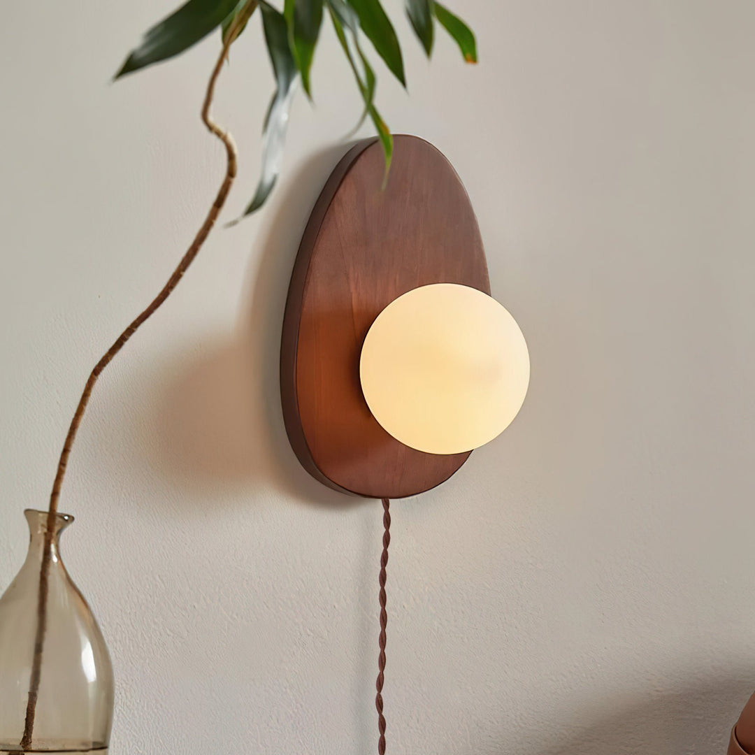 Oval Walnut and Frosted Glass Plug-In Wall Lamp product view 18